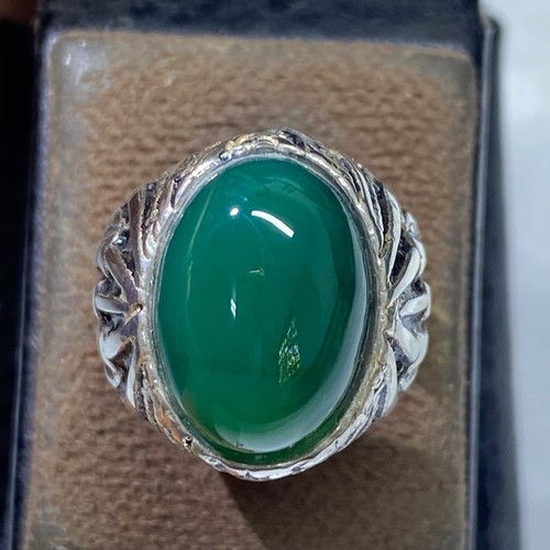 925 Sterling Silver Men’s Ring with Green Yemeni Agate Aqeeq mens jewelry - Picture 3 of 11
