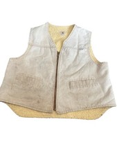 Carhartt Thrashed Heavily Worn Beige Sherpa-Lined Canvas Work Vest With Zipper