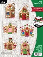 Felt Applique 6 Piece Ornament Making Kit Candy Christmas Cottages DIY Crafts