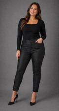 F&F Black Coated Shimmer Leggings – UK Size 16 – Stretch Skinny Fit