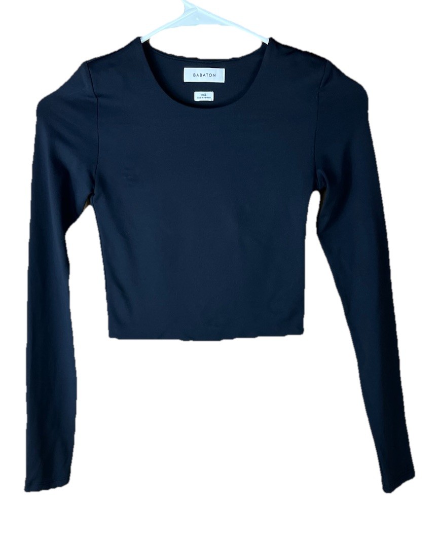 Babaton Aritzia (Sz 2XS) Crop Top Contour Crew Neck Long Sleeve Black