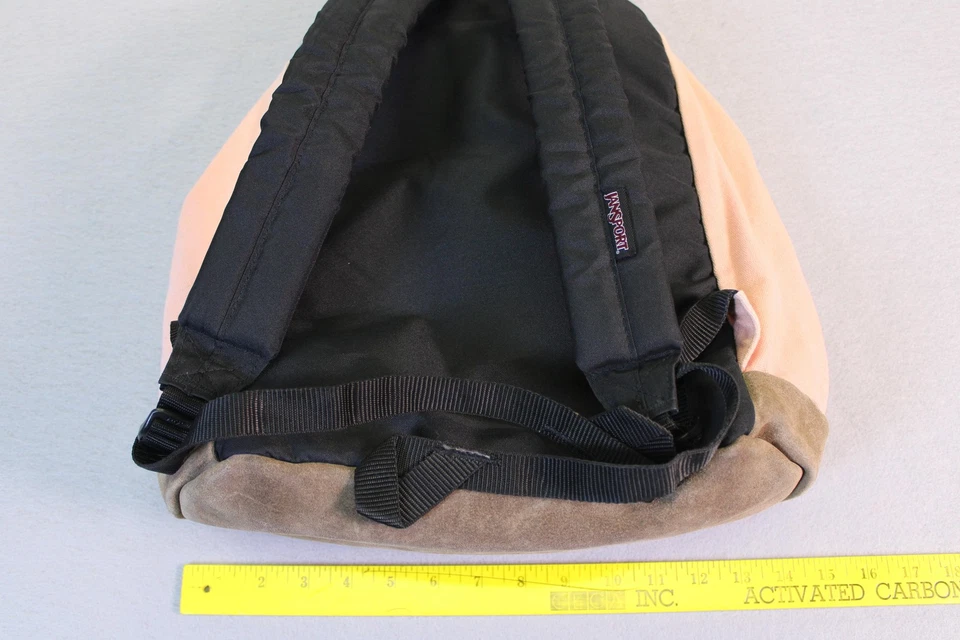 Mochila JanSport couro camurça parte inferior lona aba cordão rosa - Imagem 4 de 4