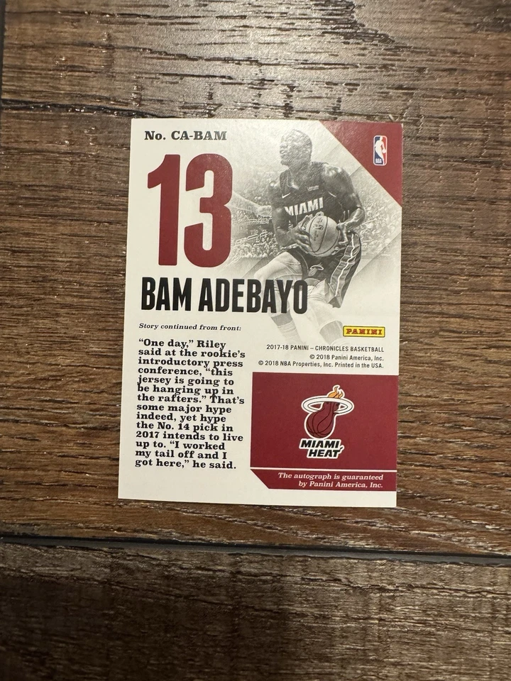 Bam Adebayo 2017-18 Panini Chronicles RC Auto /199 #CA-BAM Miami Heat - Image 2 of 3