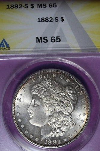 1882 S ANACS MS65 MORGAN SILVER DOLLAR #B51538