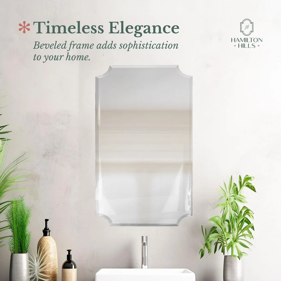 Espejo rectangular festoneado sin marco de 24x36 pulgadas | Curva de borde biselado de 1 pulgada... Foto 2 de 4