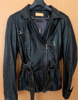 Schwarze Lederjacke im Bikerstil von BIBA, Nappaleder, Gr.44