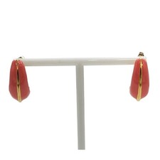 Vintage Pink Enamel Gold Tone Stripe Swirl Back Half Hoop Pierced Earrings