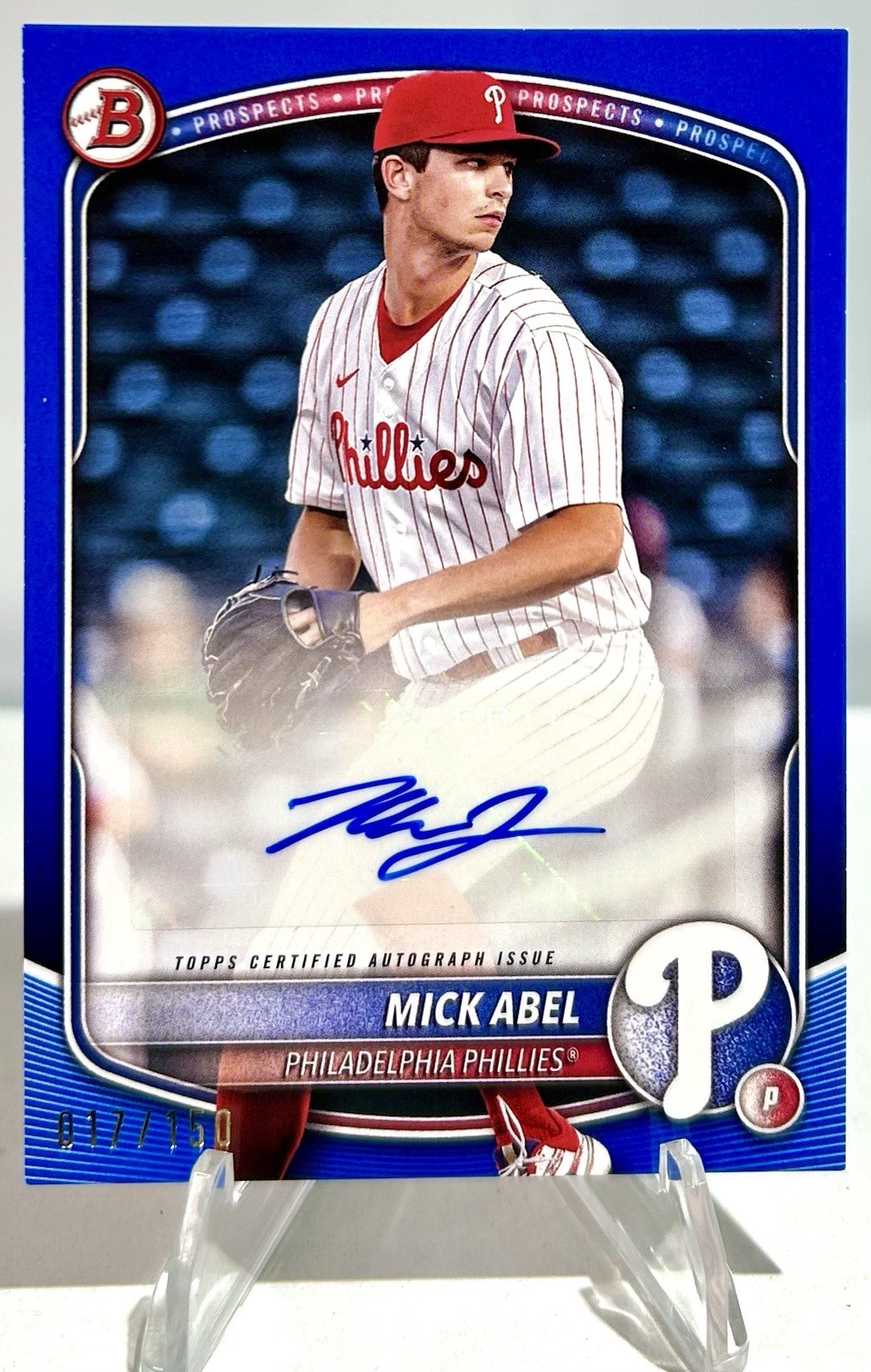 2025 Bowman Mick Abel AUTO: Blue Paper /150 Phillies #BPA-MA MLB ROOKIE