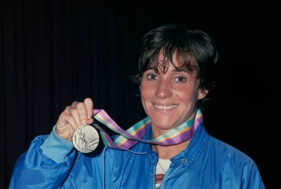 German fencer Cornelia Hanisch with the silver medal she won in th- Old Photo