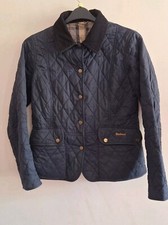 Barbour Kendal Womens Quilted Jacket Size Uk 10 Navy Cord Collar Snap Fastening