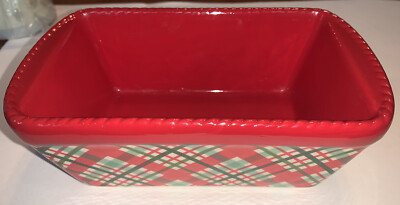 TEMPTATIONS Mini Loaf Pan-12 oz- PPP-HLD-973196-Country Plaid -No Lid-EUC 