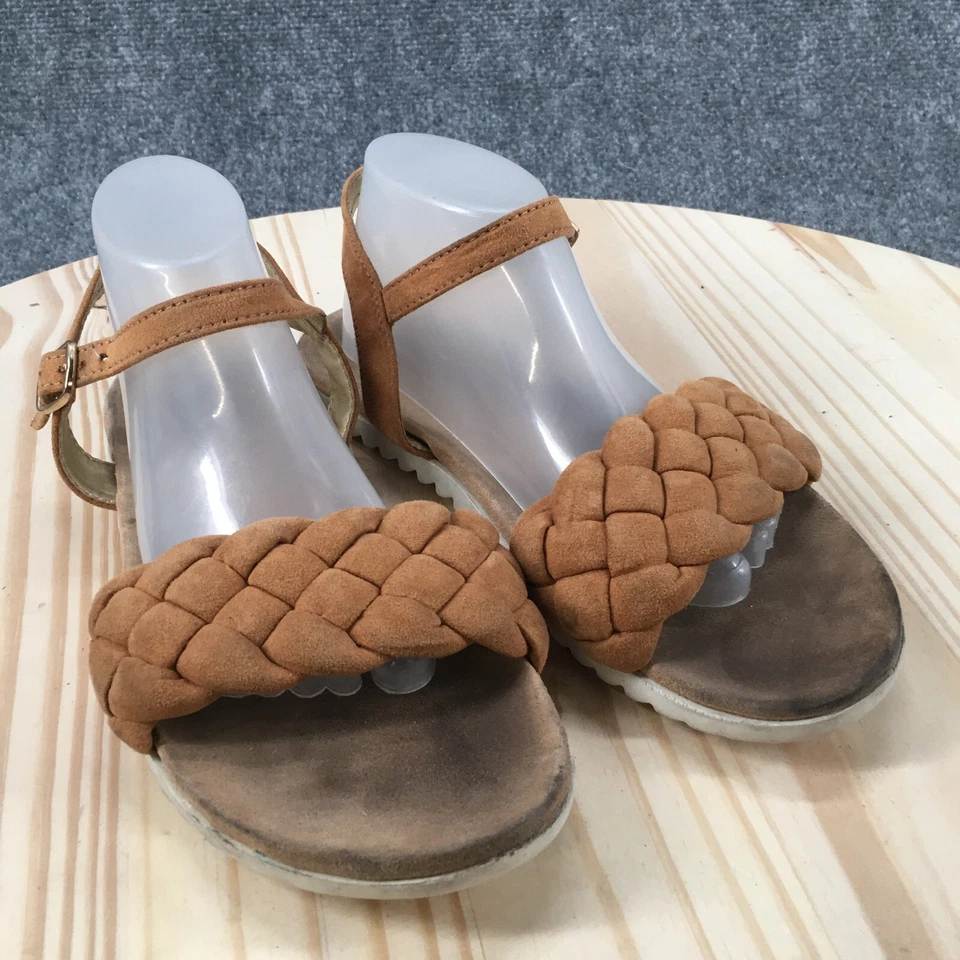 Sandalias Cat & Jack Jóvenes Niñas 4 Tiras Marrón Trenzado Tobillo Correa Informal Planas Foto 3 de 4