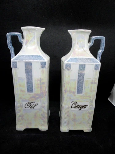 Vintage Victoria Czech Lusterware Oil and Vinegar Containers 8 1/4" tall