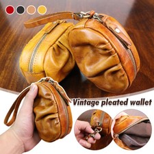 Leather Mini Vintage Purse Coin Card Key Bag Zipper Wrinkled Coin Purse Wallet.