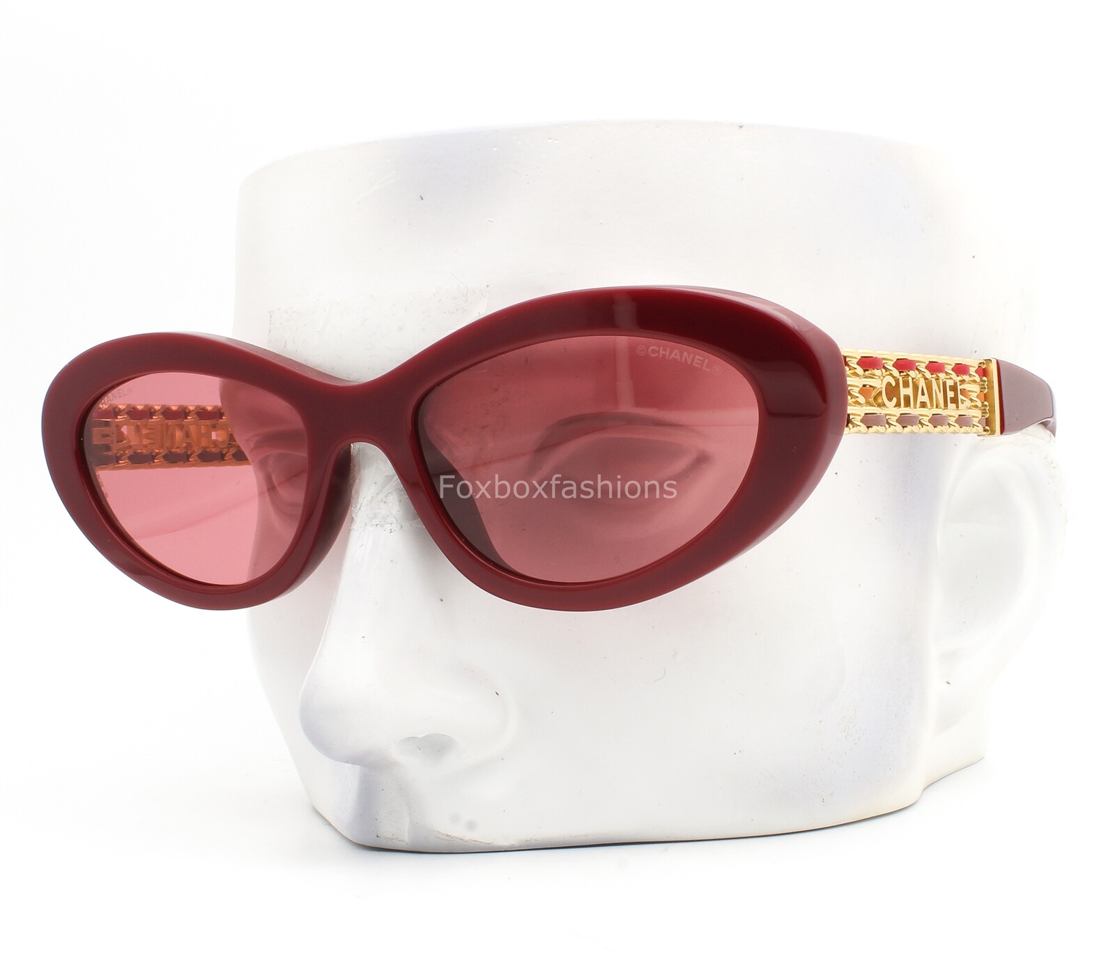 Chanel Dark Red Gold Metal CC Logo Chain Sunglasses CH5538QA 1792/7N with Case
