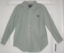 NWT Chaps Boys Long Sleeve Green White Plaid Holiday Button Down Dress Shirt 6