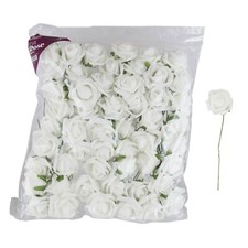 Mega Crafts - 3" EVA Rose Foam Flower with Stem - White, Set of 48