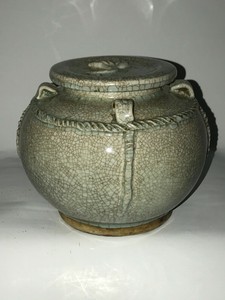 6"Old Chinese Song Dynasty Porcelain Guan Jar Pot with Lid Suffused with Crackle
