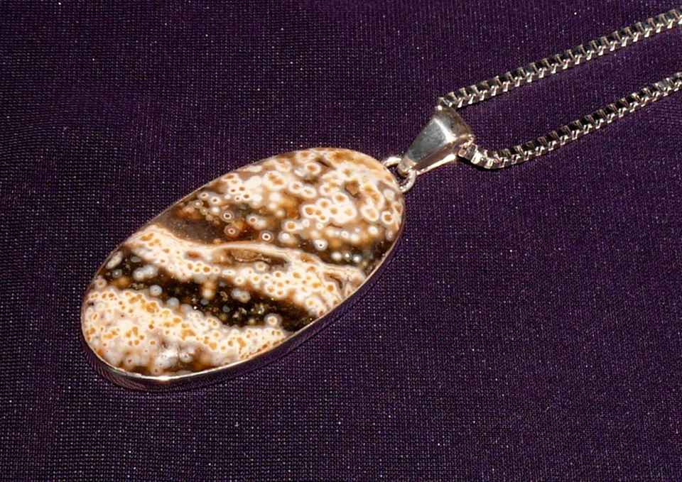 Halskette, Anhänger Silber mit Ozean Jaspis, Kette versilbert, 11,6g 43x23x5mm - Bild 2 von 4