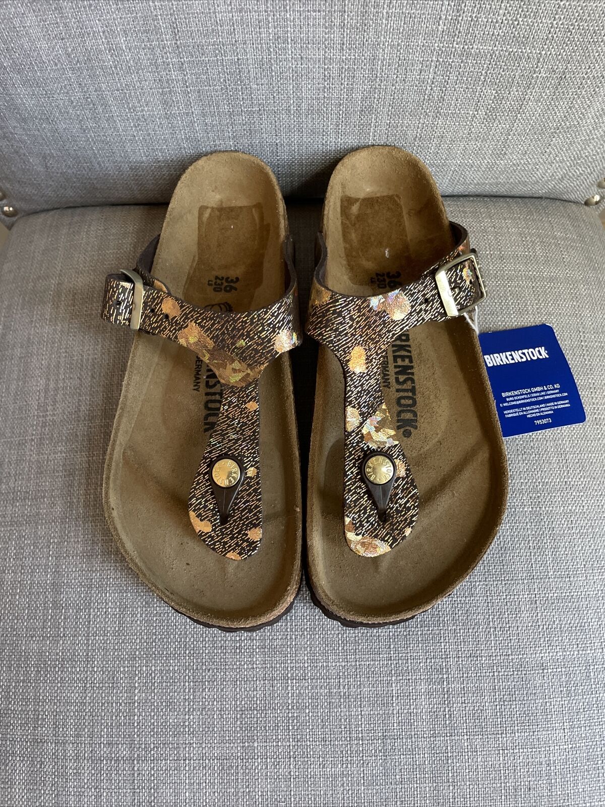 Birkenstock Gizeh Women's Leather Metallic Sandal Brown Sz EU 36 4040714067117 | eBay