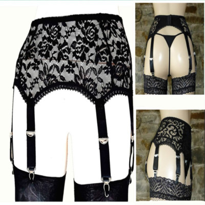 Allacki High Waist Floral Lace Garter Belt 6 Straps Stocking Suspender (S~2XL)