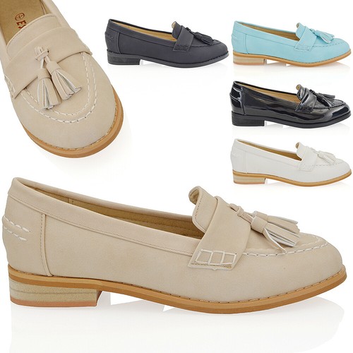 Mujer Mocasines Borla Plana Slip On Damas Informal Trabajo Escolar Zapatos  De Salón Talla | eBay