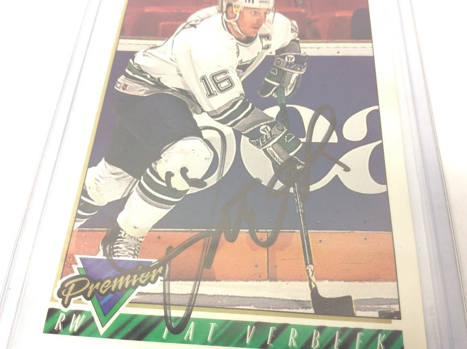 1993 Topps Pat Verbeek #47 Hartford Whalers Premier Signed Auto Hockey Card - Image 3 of 4