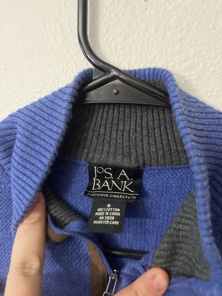 Jos A Bank Sweater Men Small Blue Pullover 1/4 Zip Executive Collection Cotton - Image 2 of 4