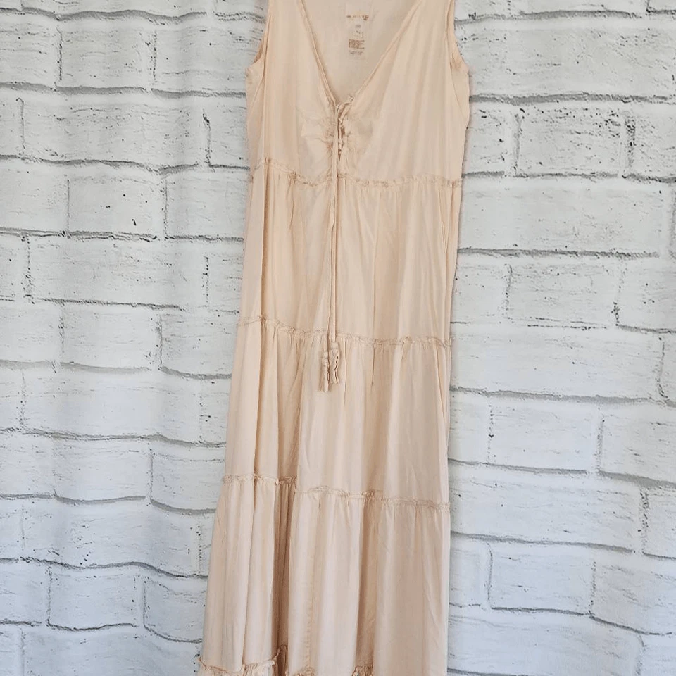 Pilyq Pink Swim Cover Up Sleeveless V-Neck Tiered Maxi Dress Size M/L - Image 3 of 4