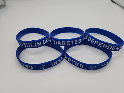 5 Pack - Diabetes Insulin Dependent Silicone Bracelet Wristbands
