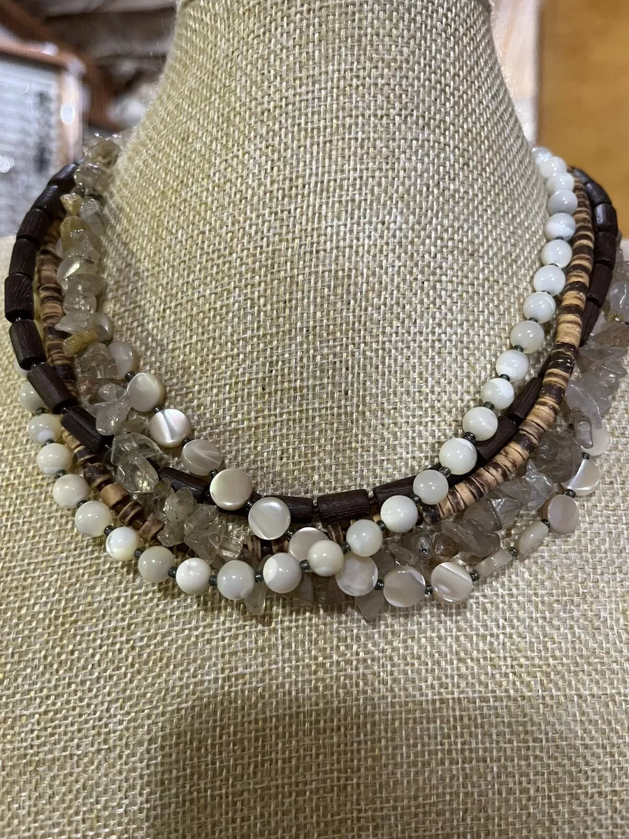 Silpada Beaded Necklace Stone Wood Mother Of Pearl Glass