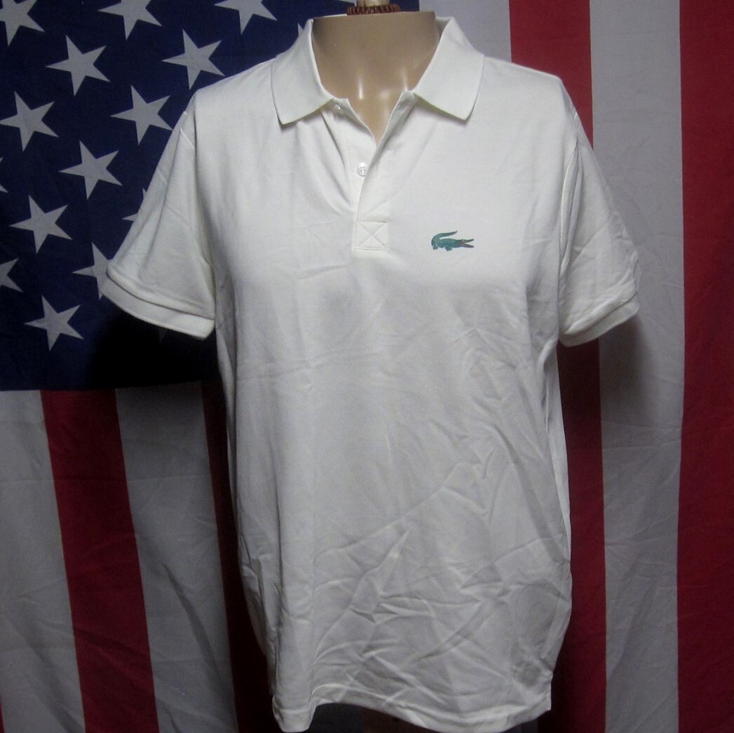 LACOSTE printed bigger logo Crocodile white polo shirt XL throwback tennis  icon