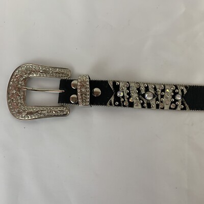 Nocona Womens Leather Belt Black White Zebra Print Bling  display picture 3