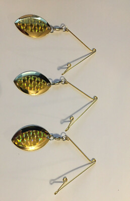 3 Bogdan's Tackle Supply Golden Spinnerbait Frames, #4 Gold Prism Magnum Willow 
