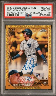 2023 Topps Gilded Anthony Volpe Chrome Gold Etch Auto #/75 RC PSA 