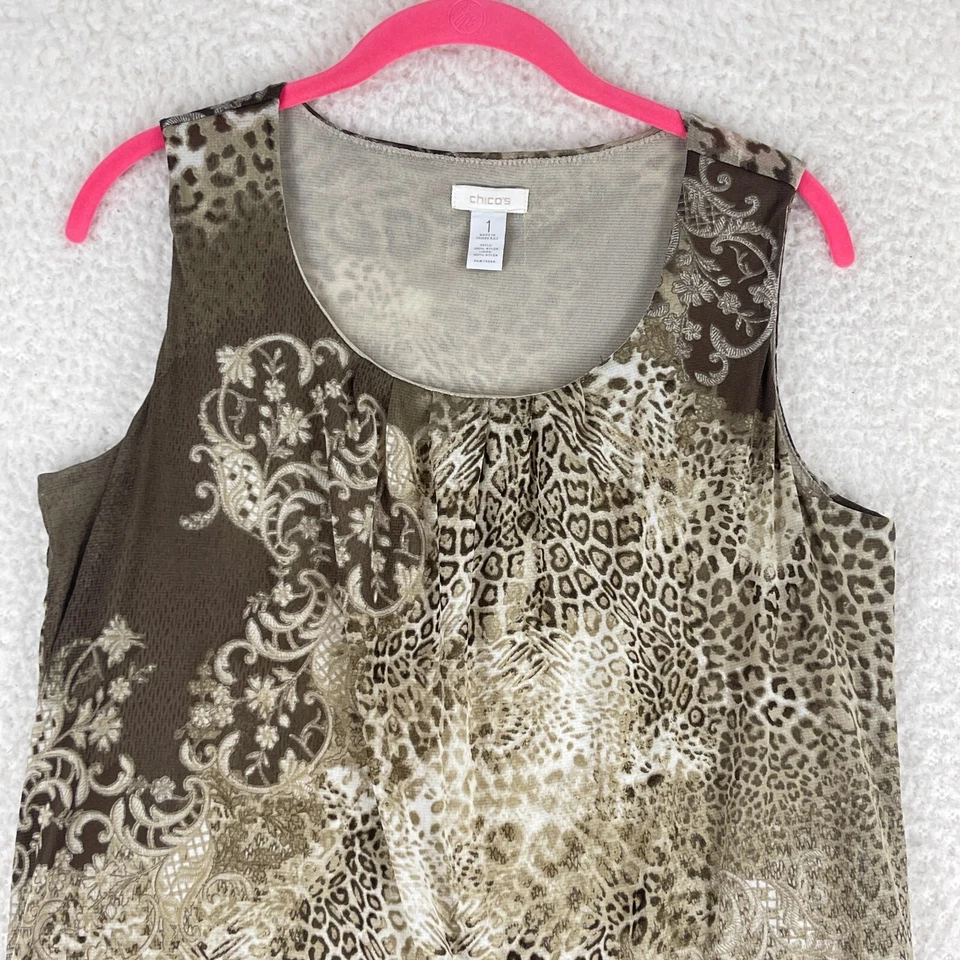 Camiseta sin mangas Chico's para mujer mediana marrón animal estampado cachemira pulóver de colección informal Foto 2 de 4