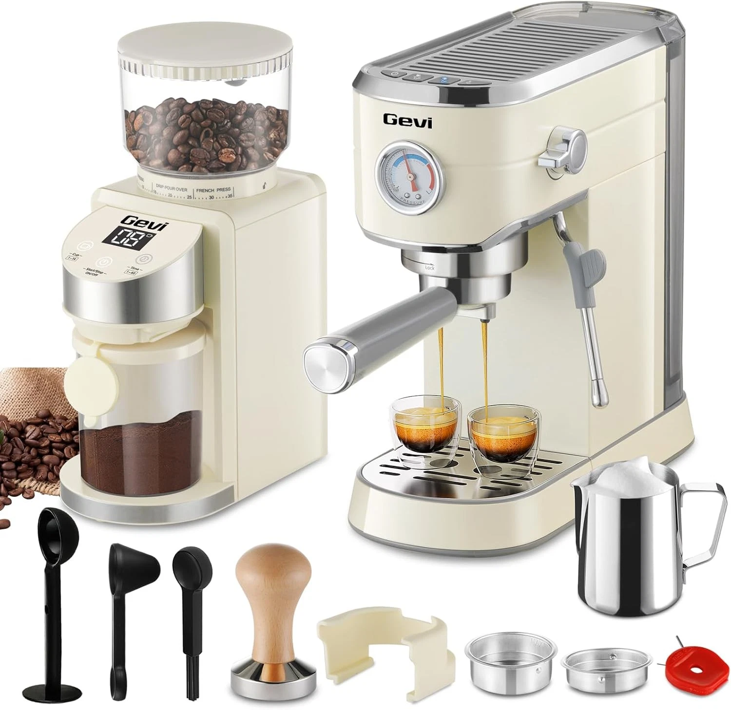 Gevi Espresso Machine 20 Bar with Grinder 35 Settings