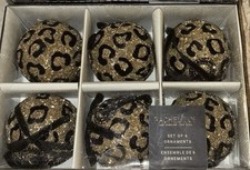 Rachel Zoe Leopard Print Beaded Velvet Black Gold Christmas Ornaments New In Box