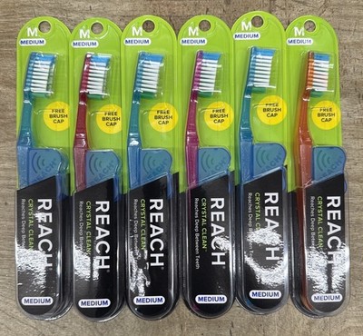 6 Reach Toothbrush Crystal Clean MEDIUM BristlesToothbrushes - FREE SHIPPING