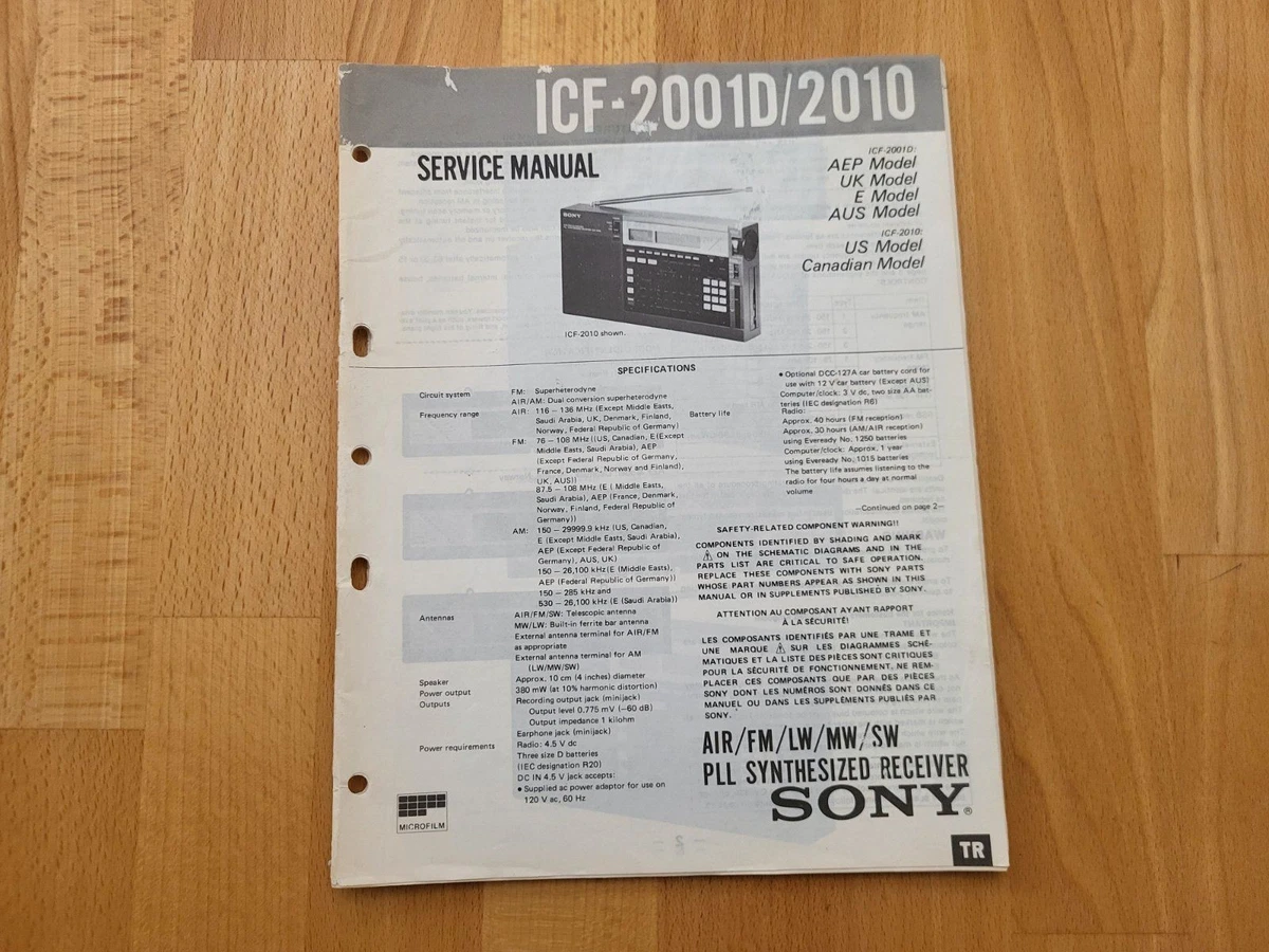 Sony ICF-2001D 2010 Service Manual Receiver Radio Weltempfänger