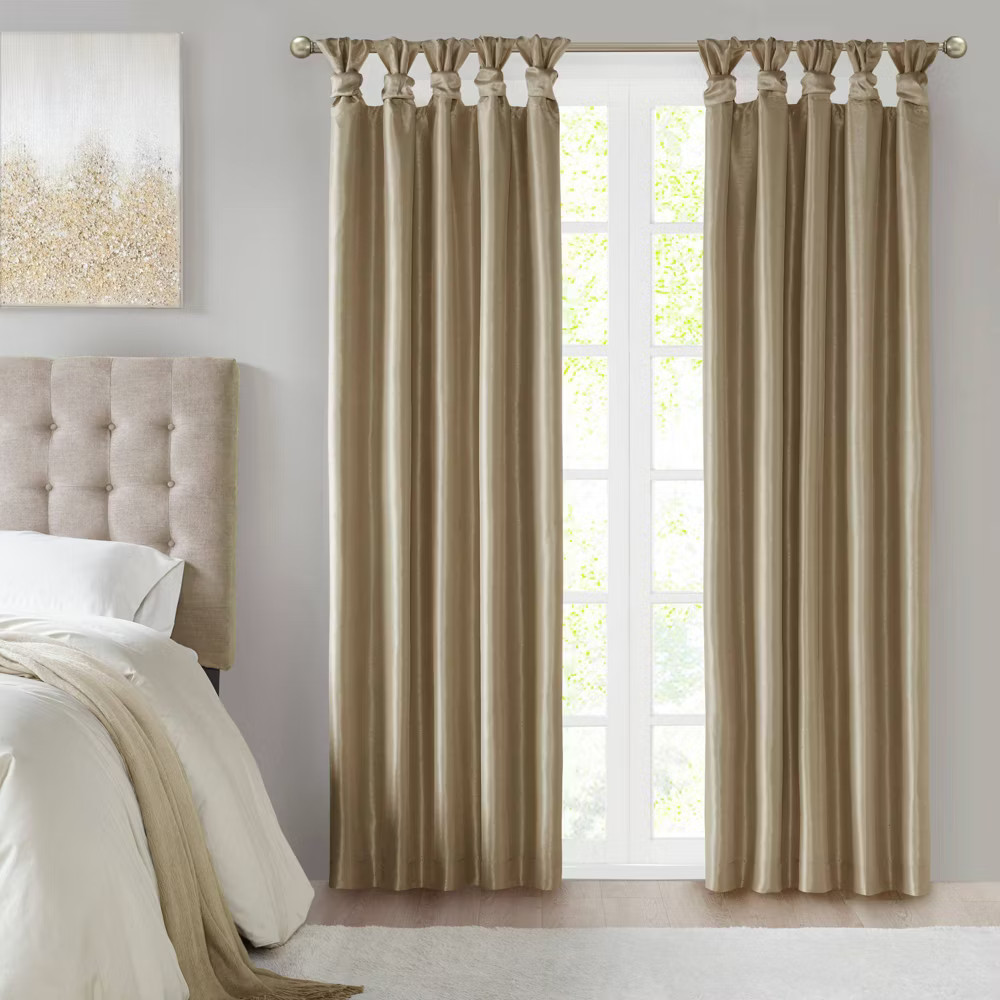 95''x50'' Lillian Twist Tab Total Blackout Window Curtain Panel Bronze: