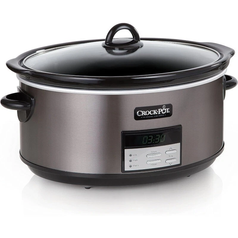 Large 8-Quart Programmable Slow Cooker with Auto Warm Setting Stainless Steel