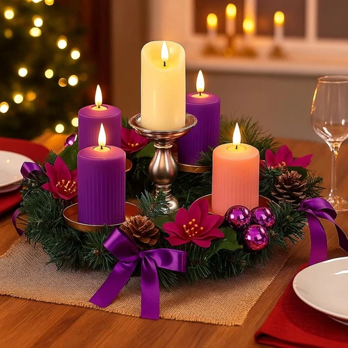 7 Pcs Christmas Advent Wreath Candle Holder 5 Flameless Candle Set - product listing photo