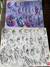 David Bollt 1999 Tattoo Flash  Line Art - Man In Moon  Swans 11x14  