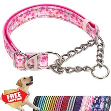 Pink Padded Martingale Dog Collar Reflective Chain Large Dog L