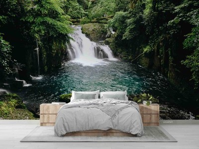 3D Nature Green Forest Stream Self-adhesive Removeable Wallpaper Wall Mural