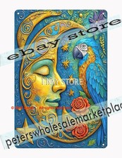 Astral Moon Metal Sign Cosmic Face decor deep raised look