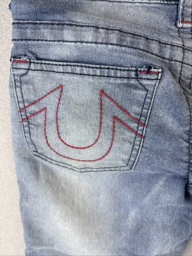 True Religion Geno Relaxed Slim Jeans Boys 14 Red Stitching Light Blue Faded - Picture 8 of 13