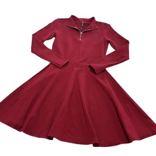 Karen Millen Dress Womens UK 10 US 6 Red Long Sleeve Fit Flare Zip Fit Flare