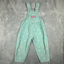 OshKosh B Gosh 80 s Vintage 2T Green Corduroy Floral Cat Overalls